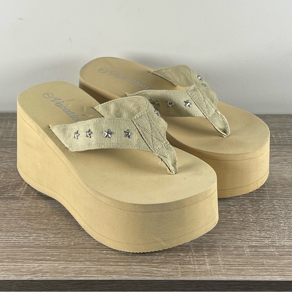 Y2K Vacation Platform Flip Flops Wedge Thong Sandals - Size 7